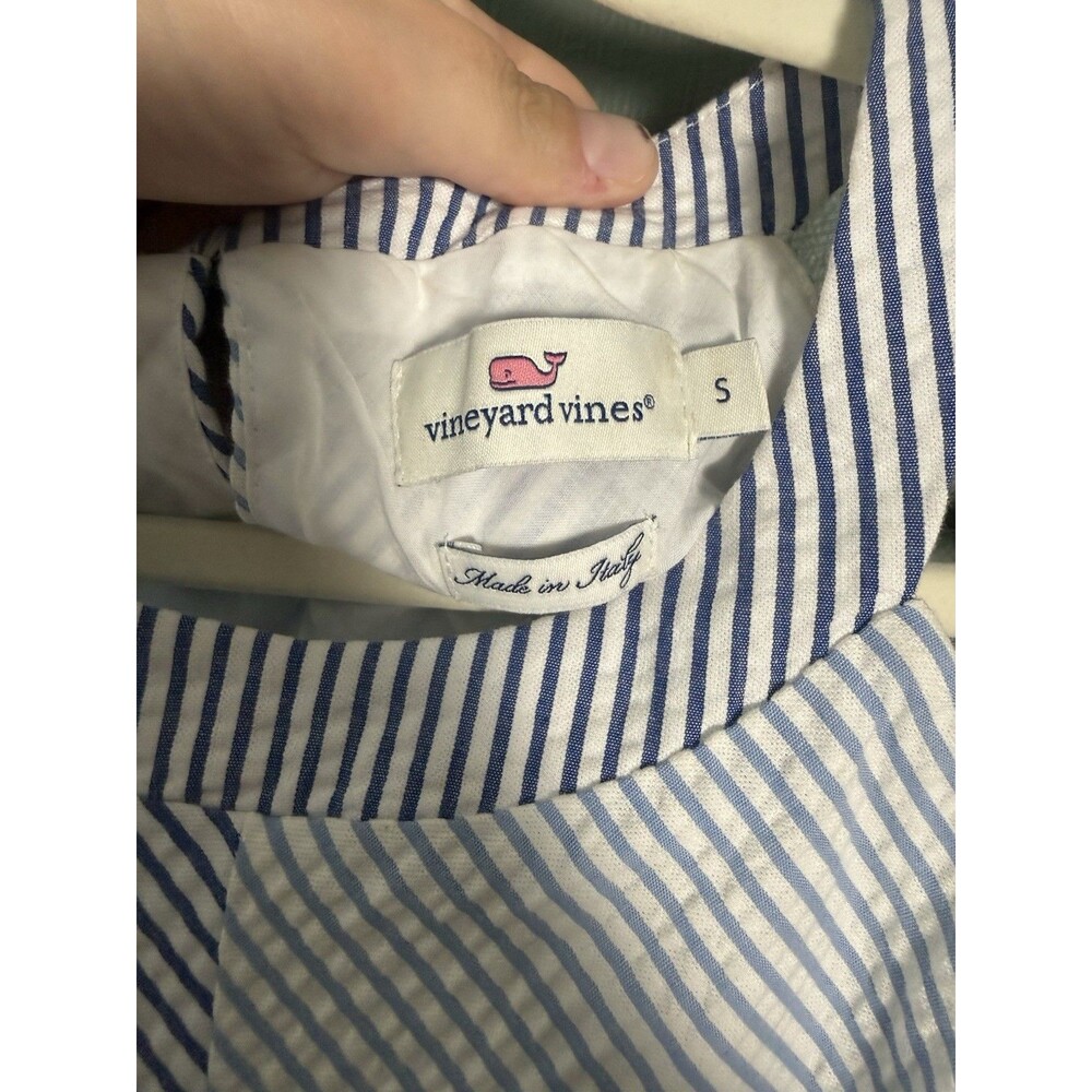 Vineyard Vines Blue Striped Seersucker Sleeveless Halter Medi Dress Women Sz S - Picture 3 of 8